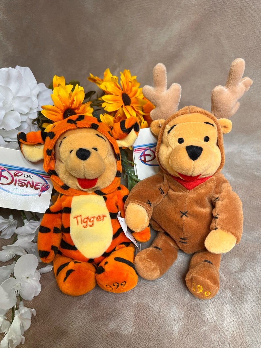 DISNEY 1999 Vintage Pooh Bear in Tigger and Reindeer Costumes